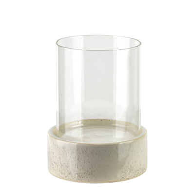 Kandelaar EVAM BEIGE, glas met keramische voet, 14 x 14 x 14 cm