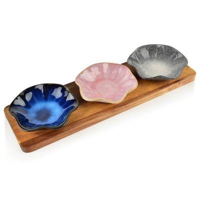Prkénko se 3 miskami MODERN KITCHEN, 11 x 10 x 3 cm (32,5 x 10 x 1,2 cm), 80 ml