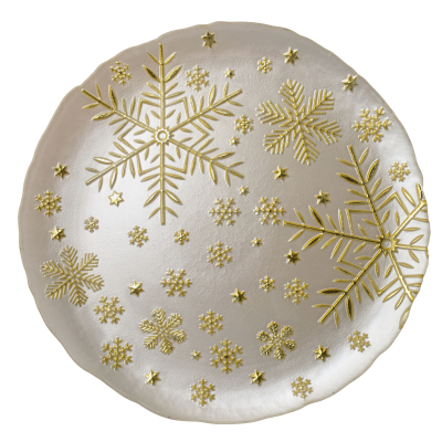 Glass plate SANTA LILA, white with snowflakes, 33 x 33 x 2.4 cm