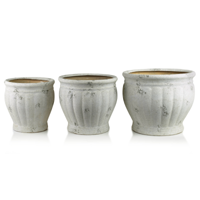 Übertopf-Set EVRO, Keramik, beige matt, 3-teilig, 47 x 47 x 40 cm, 39 x 39 x 37 cm, 32 x 32 x 34 cm
