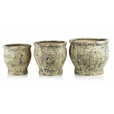 Übertopf-Set EVRO, Keramik, beige matt, 3-teilig, 47 x 47 x 40 cm, 39 x 39 x 37 cm, 32 x 32 x 34 cm