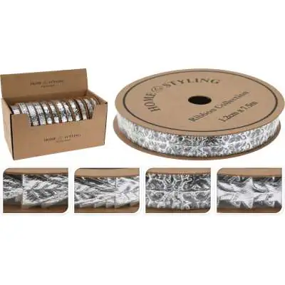 Kaspinas 12x750cm sidabrinis 3 dizainų