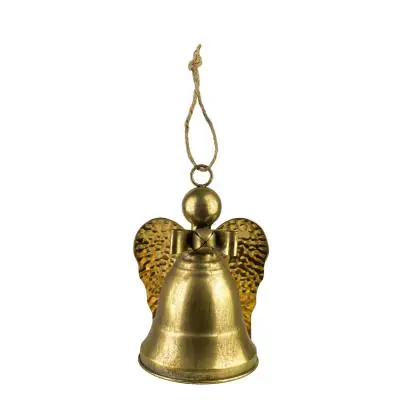 Gouden metalen engelbel aan een touwtje 19x28cm